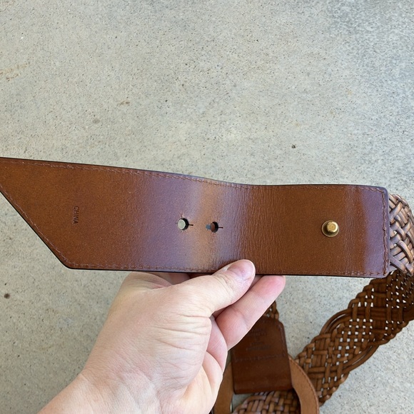 Brown Bonded Leather Braided Woven Wide Belt, XL - Picture 4 of 8